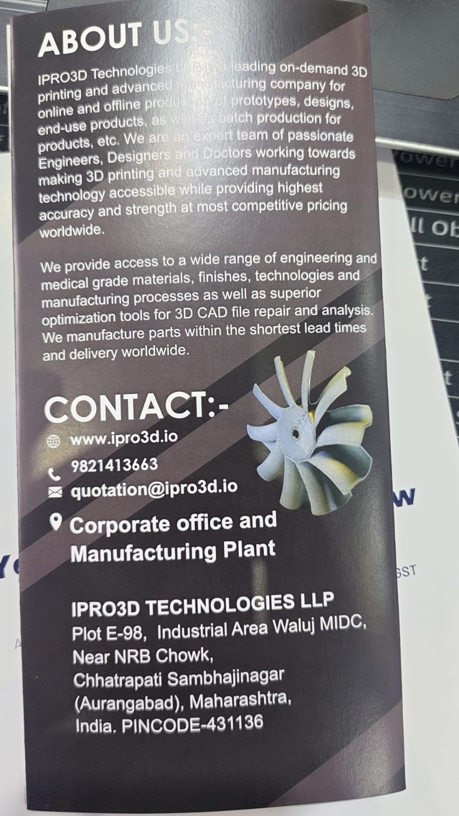 Business card of contact